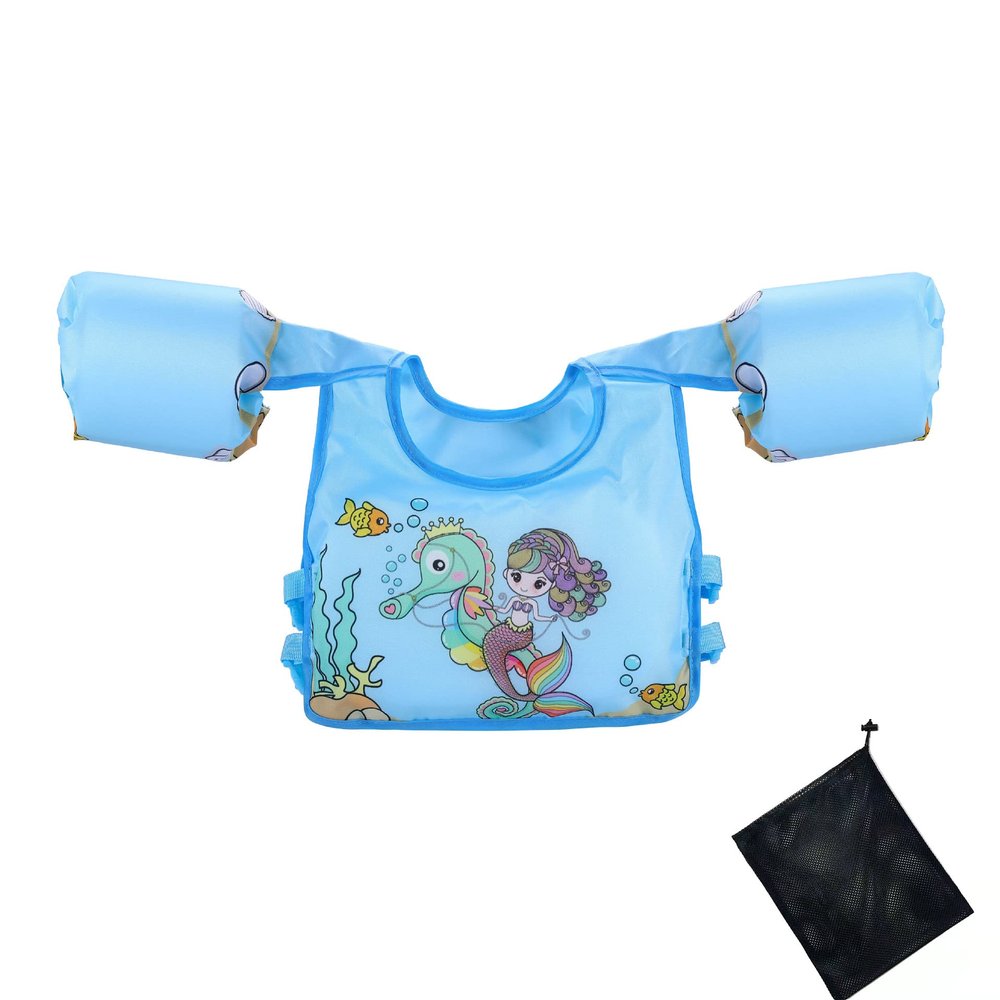 Kids Swim Vest Life Jacket for 20-66 Pounds Floaties for Toddler Girls and Boys, Adjustable Shoulder Harness Arm Wings for 2-7 Years Old Baby Children Sea Beach Pool (Seahorse Mermaid)