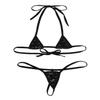Sywiyi Women's Swimsuit Shiny Metallic Self-tie Bra with Thongs 2Pcs Extreme Micro Bikini Lingerie Set Black One Size view 4
