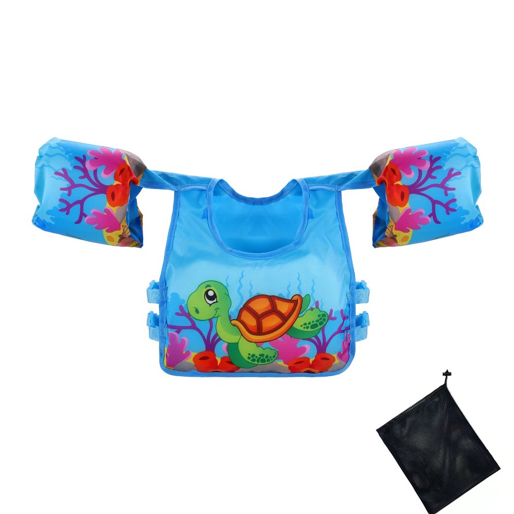 Kids Swim Vest Life Jacket for 20-66 Pounds Floaties for Toddler Girls and Boys, Adjustable Shoulder Harness Arm Wings for 2-7 Years Old Baby Children Sea Beach Pool (Turtle)