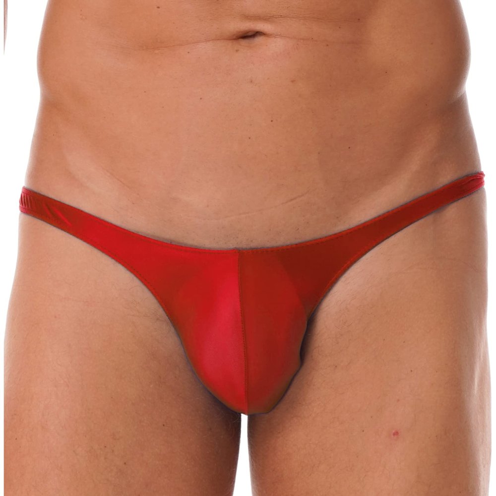 ACSUSS Men Shiny T-Back G-String Thong Sexy Panties Low Waist Smooth Stretchy Thongs Underwear Red Large
