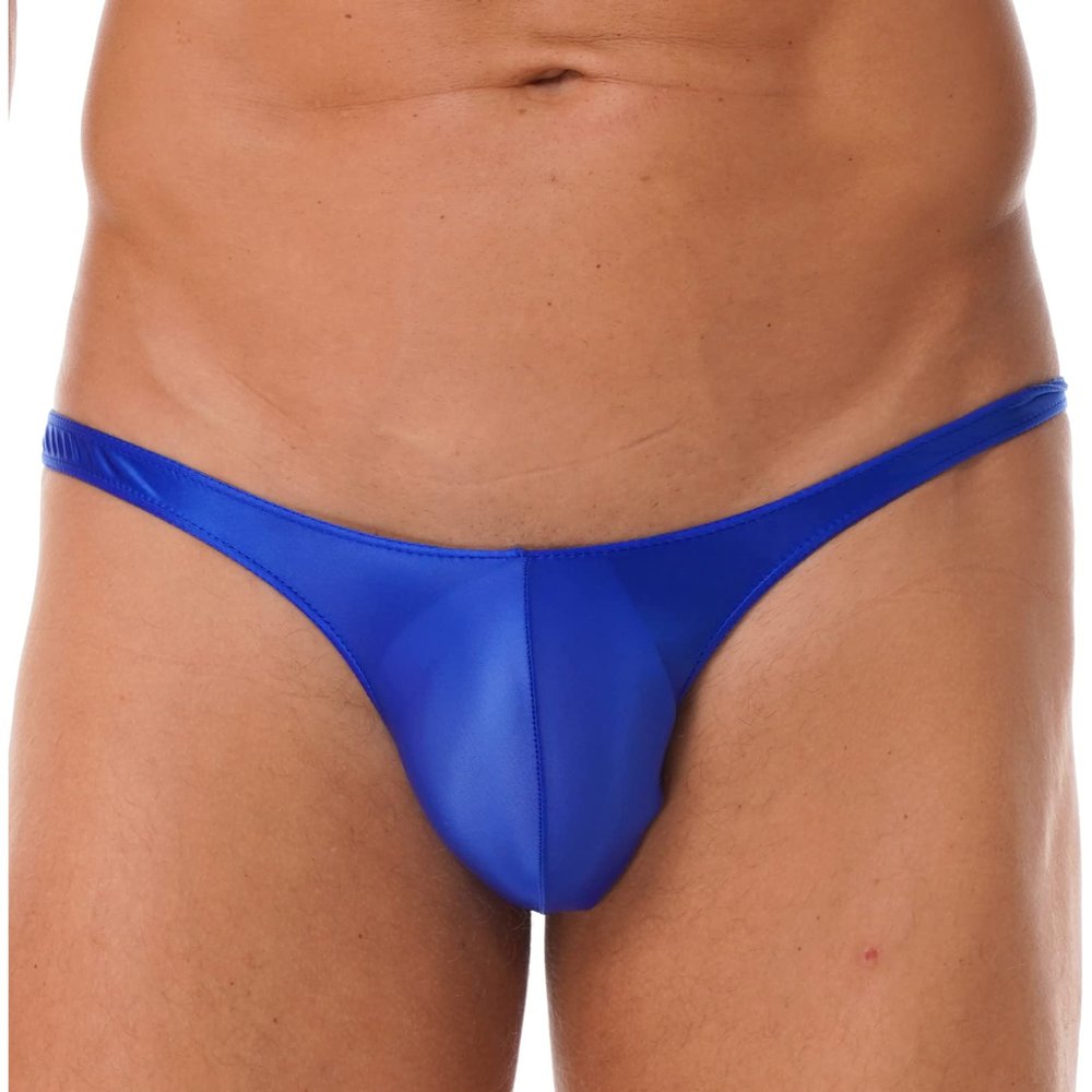 ACSUSS Men Shiny T-Back G-String Thong Sexy Panties Low Waist Smooth Stretchy Thongs Underwear Blue X-Large