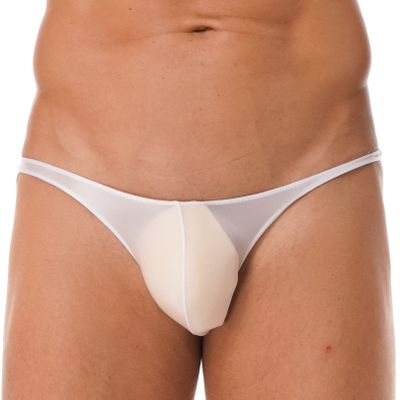 FEESHOW Men Sexy Shiny Silky Thongs Bikini Lingerie Bottoms Tights Underwear Swimwear Knickers White XX-Large