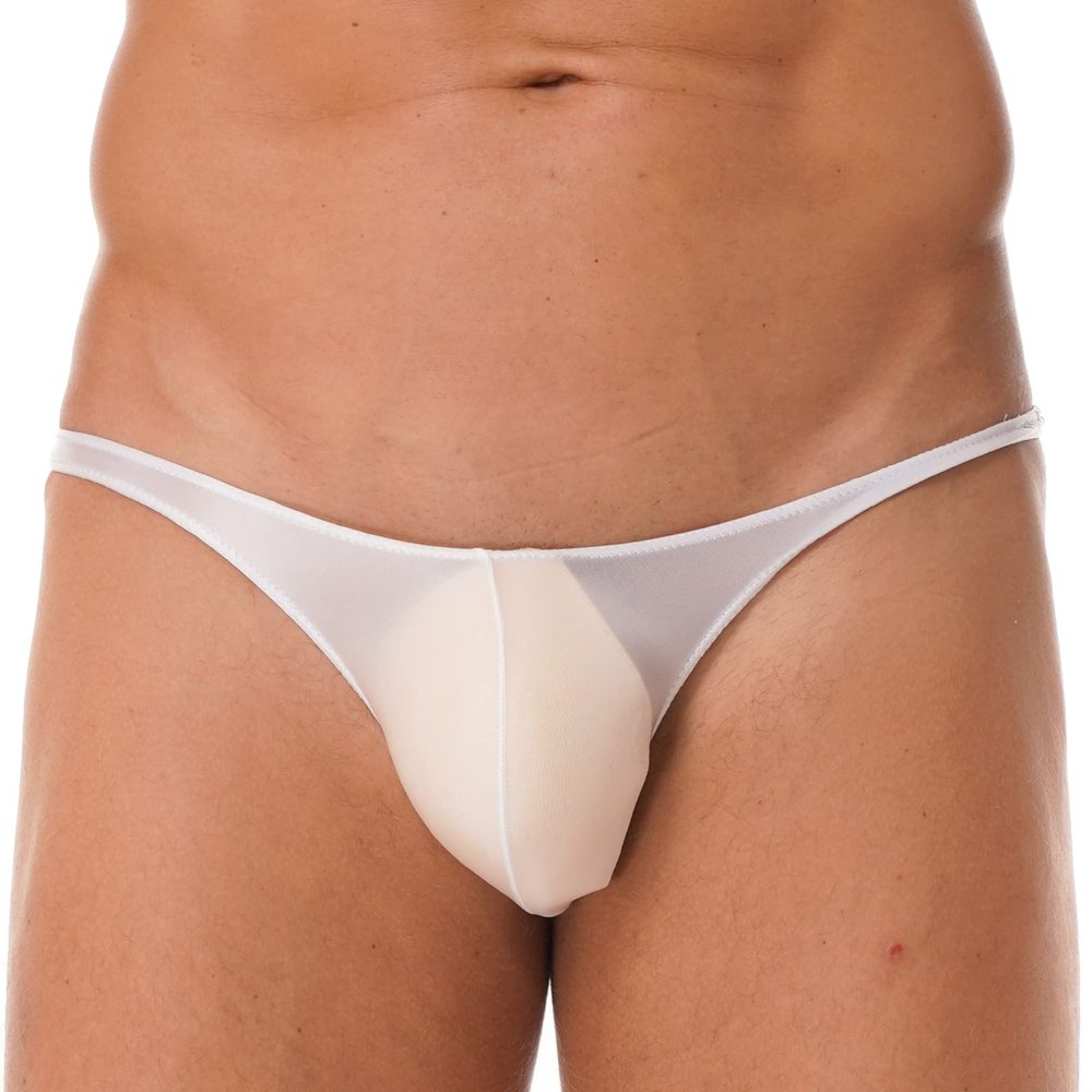 FEESHOW Men Sexy Shiny Silky Thongs Bikini Lingerie Bottoms Tights Underwear Swimwear Knickers White XX-Large