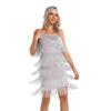 Women's Great Gatsby Flapper Spaghetti Tassel Dress with Headband, 20s Elegant Mini Dress Party Accessory COSTUME OUTFIT (XL, Grey) view 1