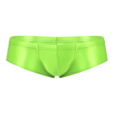 ACSUSS Men's Sexy Briefs Shiny Low Waist Seamless Bulge Pouch Underwear Thong Lingerie Swim Trunks Fluorescent Green Large