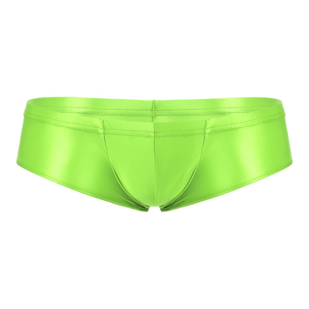 ACSUSS Men's Sexy Briefs Shiny Low Waist Seamless Bulge Pouch Underwear Thong Lingerie Swim Trunks Fluorescent Green Large