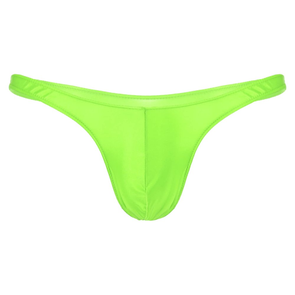 Hedmy Men's Low Rise Stretchy Hip Bikini Briefs Triangle Underwear Sissy Bulge Pouch Panties Thongs Fluorescent Green Medium