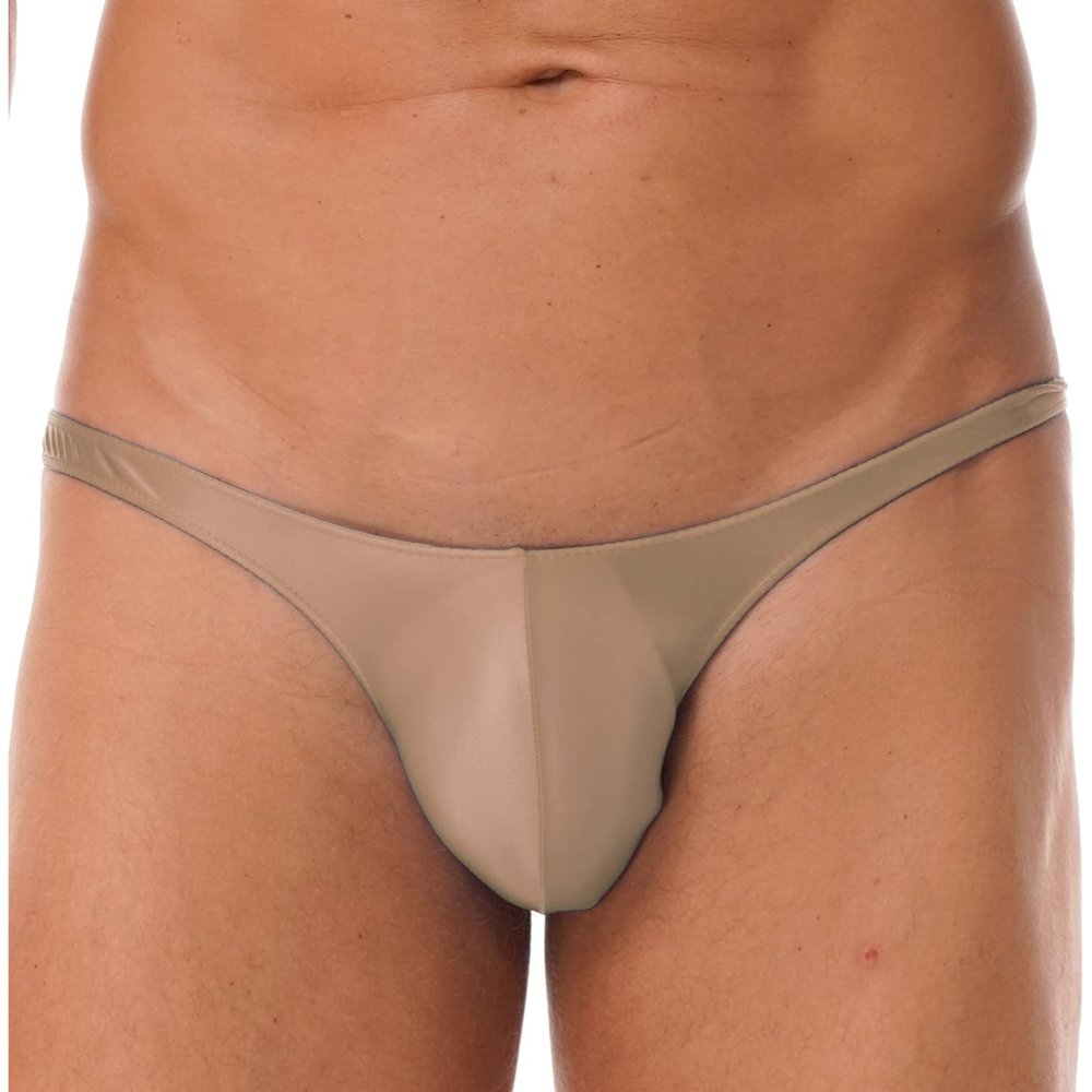 ACSUSS Men Shiny T-Back G-String Thong Sexy Panties Low Waist Smooth Stretchy Thongs Underwear Coffee Medium