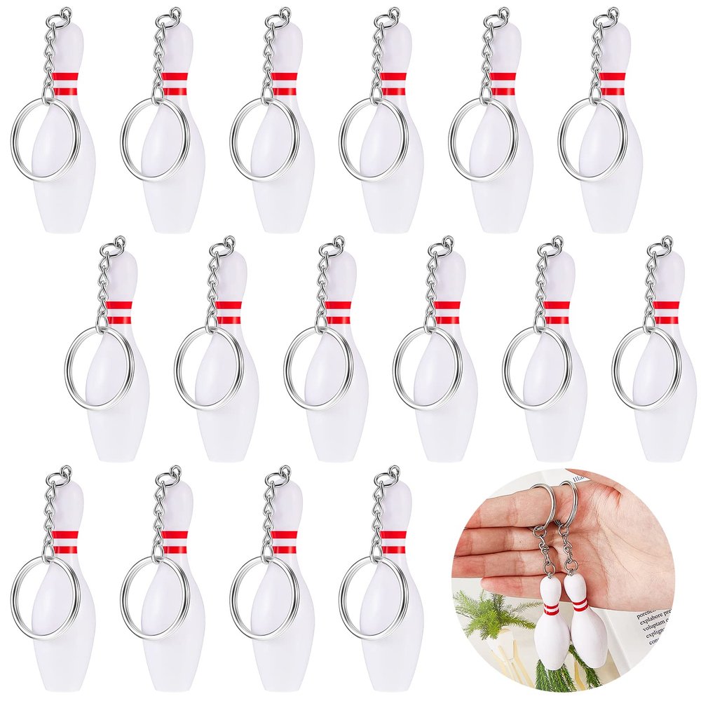 Jeyiour 16 Pack Bowling Pin Keychain 2.8 Inch Sport Keychain Bowling Party Favors for Backpack Sports Souvenir Favors, Victory Parties, Gifts for Athletes