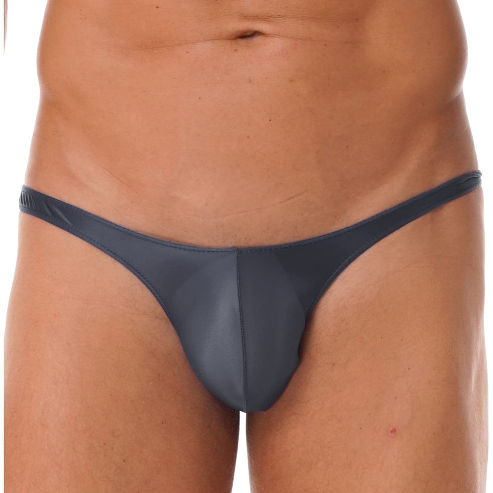 ACSUSS Men Shiny T-Back G-String Thong Sexy Panties Low Waist Smooth Stretchy Thongs Underwear Grey Large
