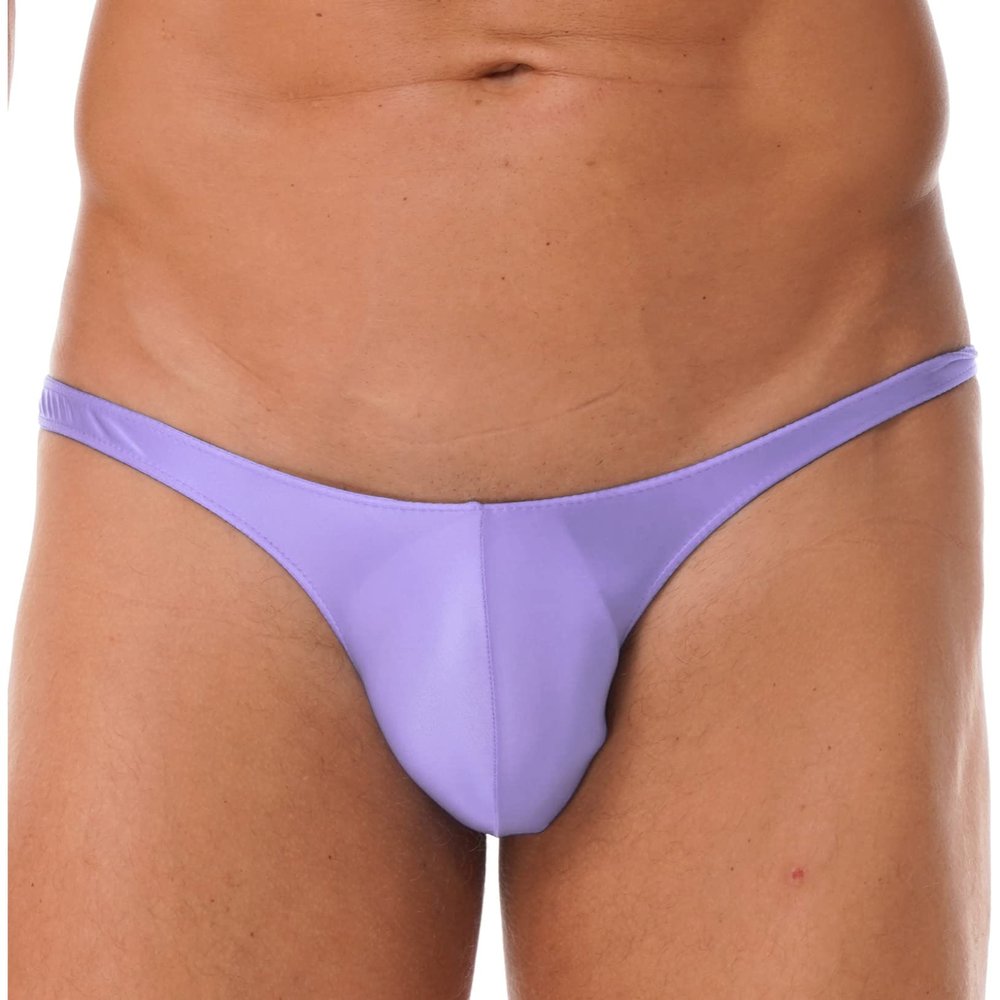 ACSUSS Men Shiny T-Back G-String Thong Sexy Panties Low Waist Smooth Stretchy Thongs Underwear Purple X-Large
