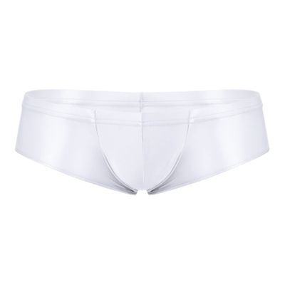 ACSUSS Men's Sexy Briefs Shiny Low Waist Seamless Bulge Pouch Underwear Thong Lingerie Swim Trunks White Large