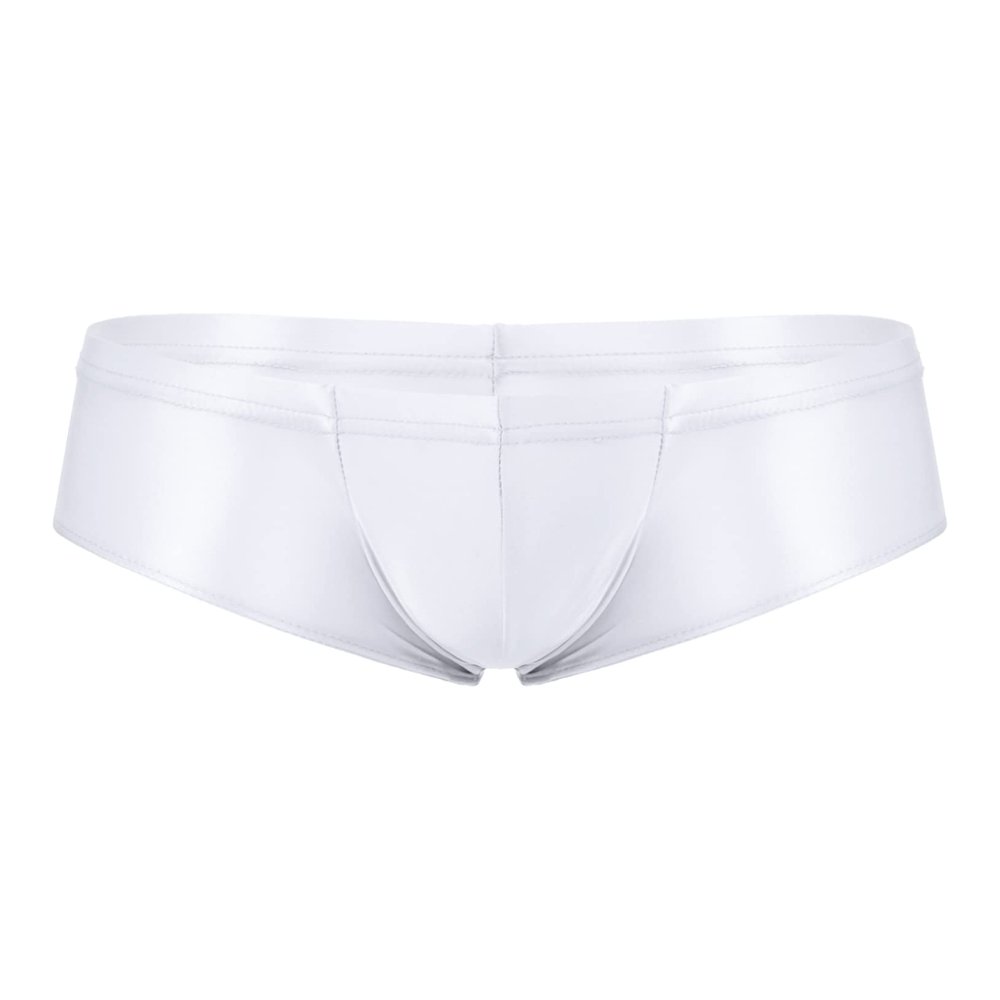ACSUSS Men's Sexy Briefs Shiny Low Waist Seamless Bulge Pouch Underwear Thong Lingerie Swim Trunks White Large