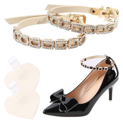 1 Pair High Heels Ankle Straps with Self-Adhesive Heel Cushion Detachable Rhinestones Shoe Straps for Pumps Flats Stilettos Apricot Color