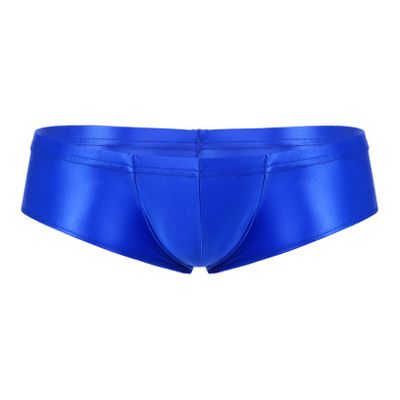 ACSUSS Men's Sexy Briefs Shiny Low Waist Seamless Bulge Pouch Underwear Thong Lingerie Swim Trunks Blue Medium