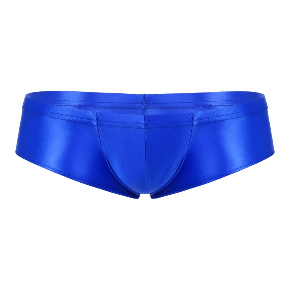 ACSUSS Men's Sexy Briefs Shiny Low Waist Seamless Bulge Pouch Underwear Thong Lingerie Swim Trunks Blue Medium