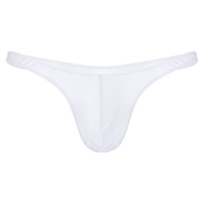 Hedmy Men's Low Rise Stretchy Hip Bikini Briefs Triangle Underwear Sissy Bulge Pouch Panties Thongs White Medium