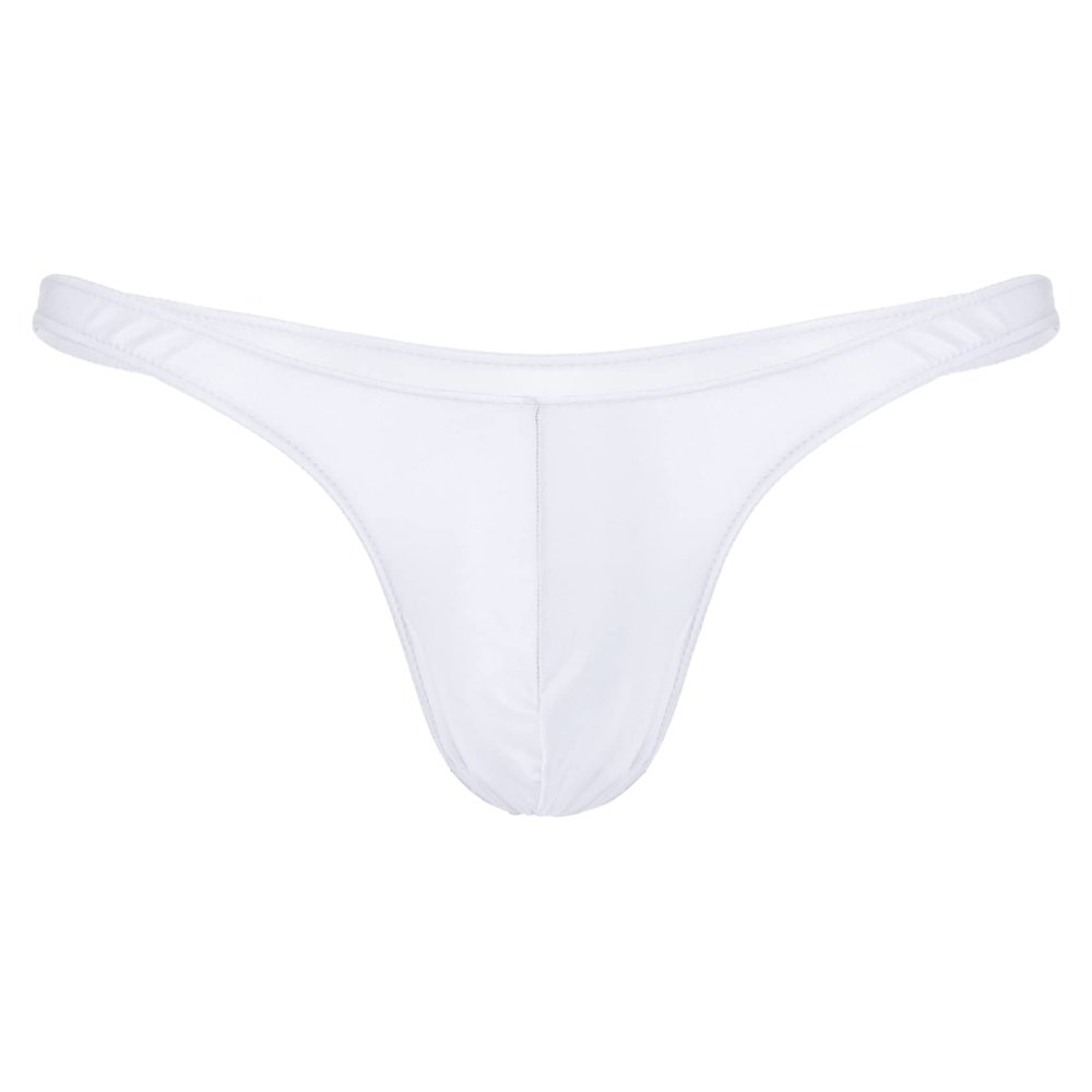 Hedmy Men's Low Rise Stretchy Hip Bikini Briefs Triangle Underwear Sissy Bulge Pouch Panties Thongs White Medium