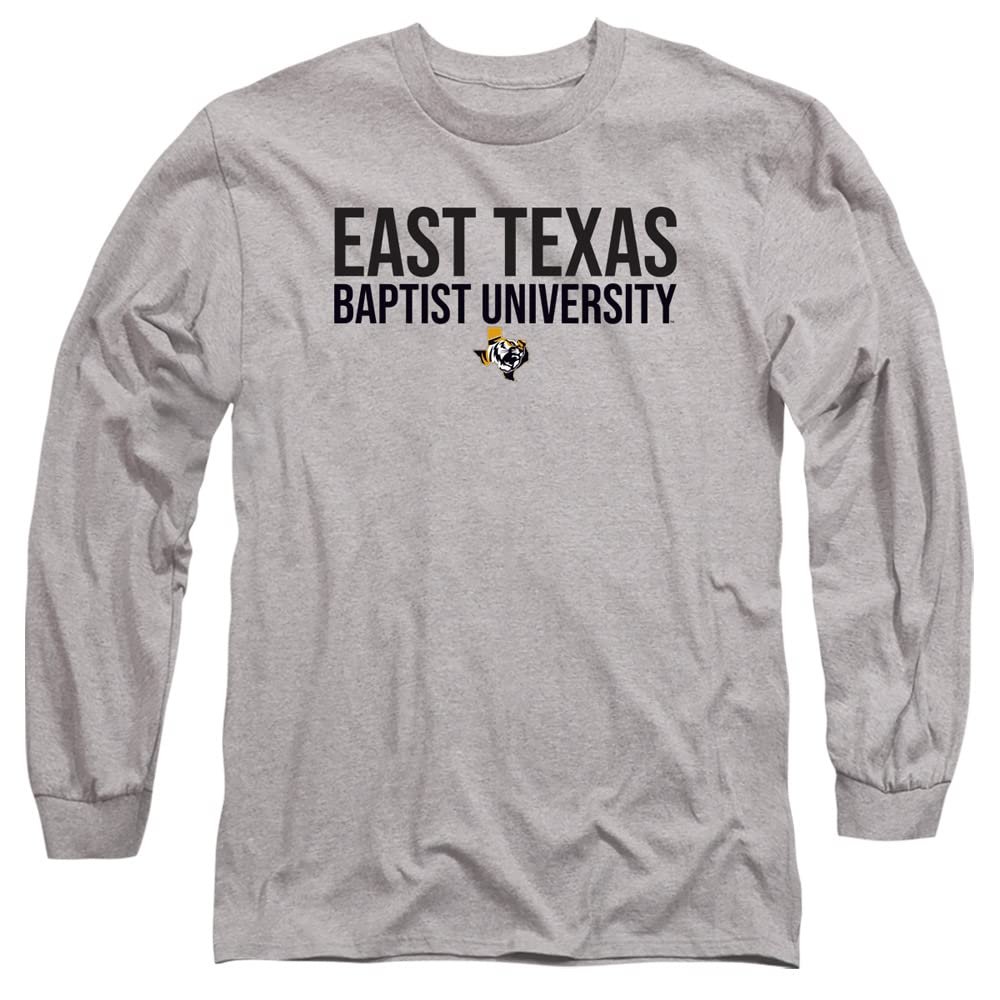 East Texas Baptist University Official Stacked Unisex Adult Long-Sleeve T Shirt,Athletic Heather, Medium