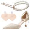 1 Pair Pearls Shoe Strap with Self-Adhesive Heel Cushion Detachable Ankle Straps Belt Band for High Heels Pumps Flats Sandals Pearls Strap with NO Rhinestones Gold view 1