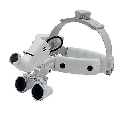 BONEW Headband 3.5X-420mm Magnification Binocular Loupes with 5W Adjustable Headband Lamp Jeweler or Hobby Adjustable Pupil Distance Brightness Head Circumference (Silver)