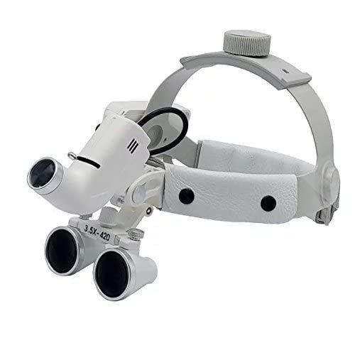 BONEW Headband 3.5X-420mm Magnification Binocular Loupes with 5W Adjustable Headband Lamp Jeweler or Hobby Adjustable Pupil Distance Brightness Head Circumference (Silver)