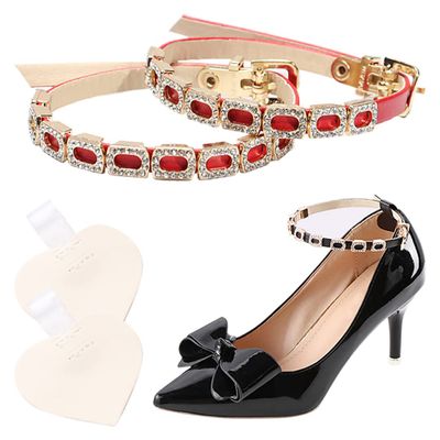 1 Pair High Heels Ankle Straps with Self-Adhesive Heel Cushion Detachable Rhinestones Shoe Straps for Pumps Flats Stilettos Red