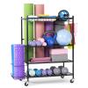 UMINEUX Yoga Mat Storage Racks, Home Gym Storage for Foam Roller, Dumbbells, Kettlebells, All in One Workout Equipment Storage Organizer with Hooks and Wheels view 1