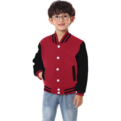 BAICAIYU Kids Varsity Baseball Jackets Boys Girls Fit Varsity Jacket Warm Combed Cotton Fleece Coats (Red black,8Years,8 Years)