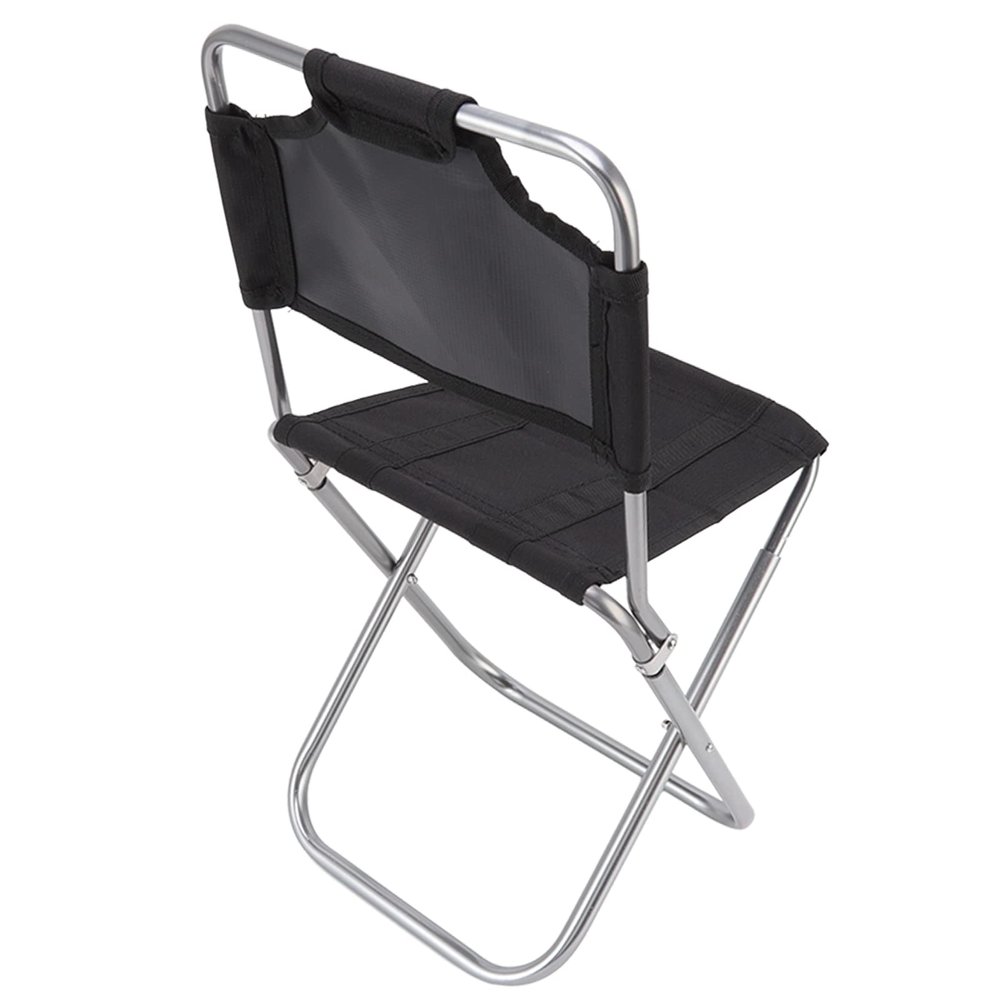 Fdit Mini Portable Folding Camping Chair, Black, Aluminum, Oxford Cloth, Modern Style, Lightweight, Sturdy, Comfortable Backrest, Ideal for Camping, Barbecue, Fishing, Backpacking