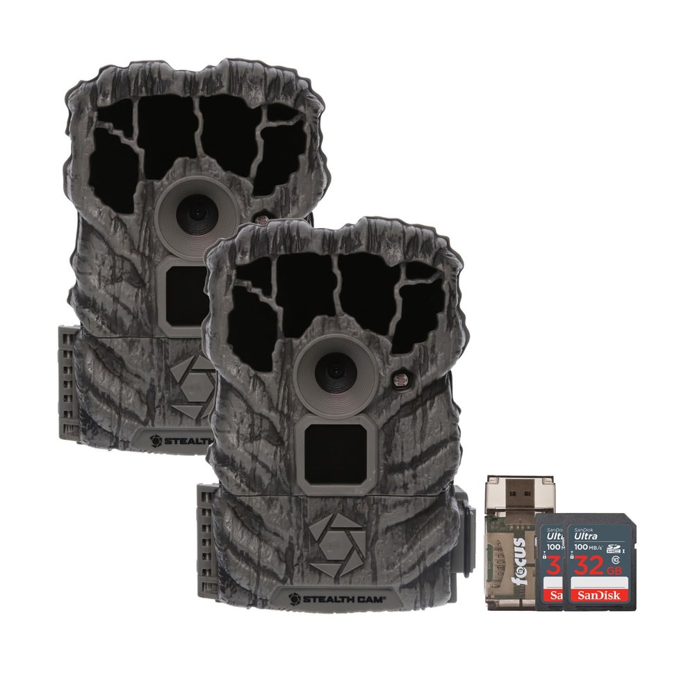 Stealth Cam Browtine 14MP Trail Camera Bundle with 32GB Memory Card (2-Pack) and Card Reader (2-Pack) (5 Items)