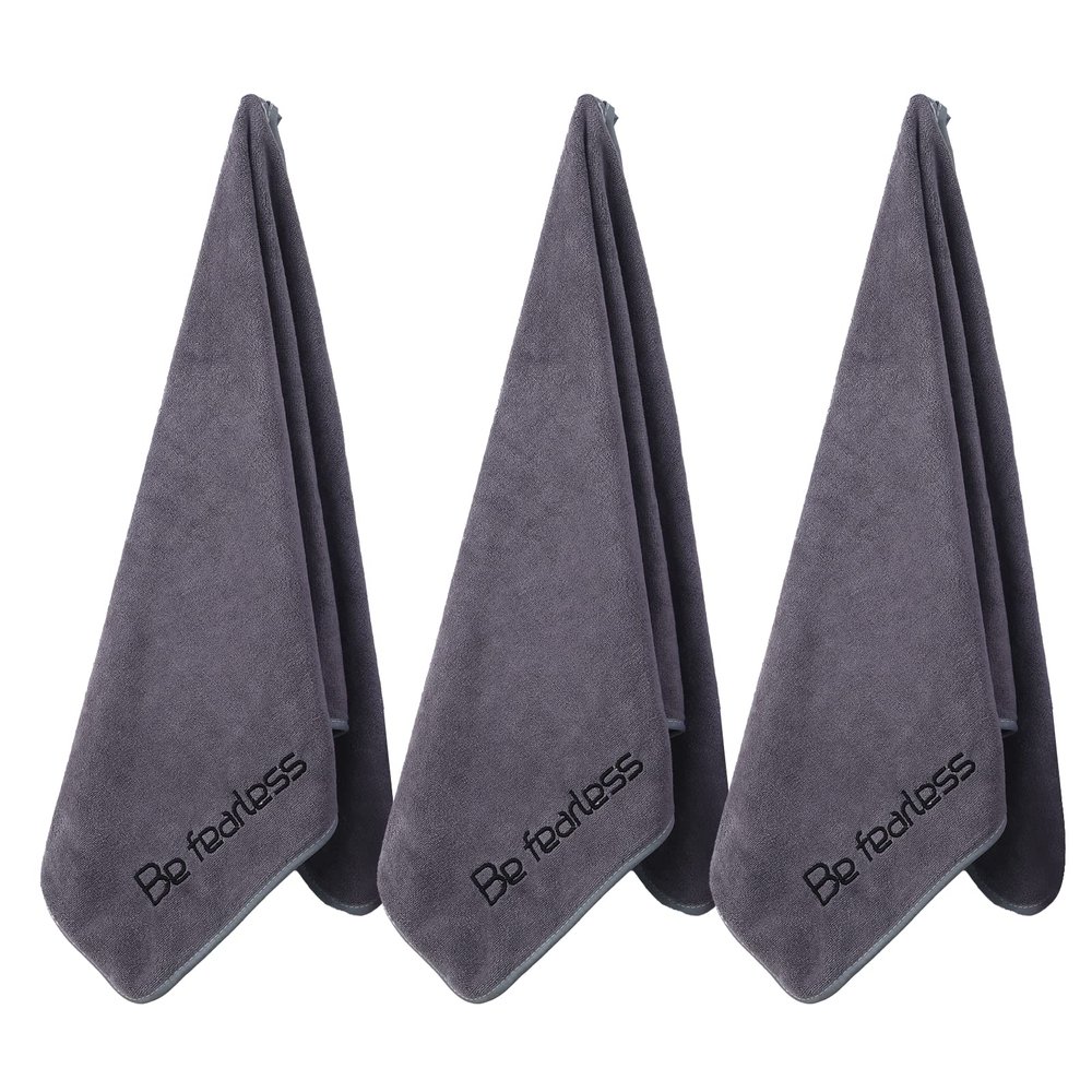 Wuwahold Microfiber Gym Towels Bigger Size Super Soft for Exercise Fitness, Sports, Workout, 380-GSM 15-Inch x 31-Inch Quick-Drying Towels (3 Pack, Grey)