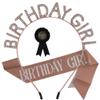  Birthday Sash for Women Rose Gold Tiara and Crown for Girls Headband Birthday Button Black Pins Princess Decoration Supplies Favor Gift Set view 1