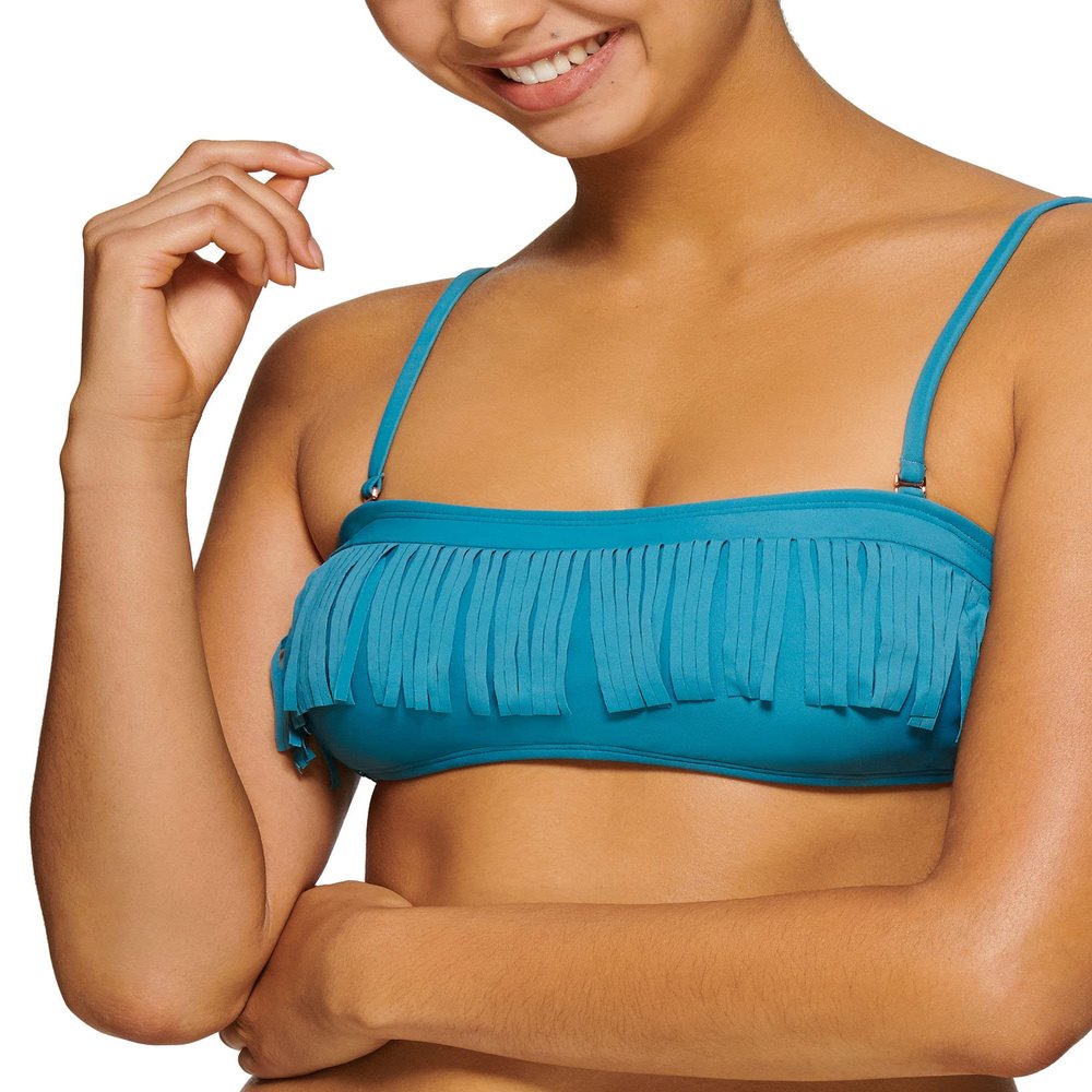 Hula Honey Womens Fringe Bandeau Swim Top Separates Blue S