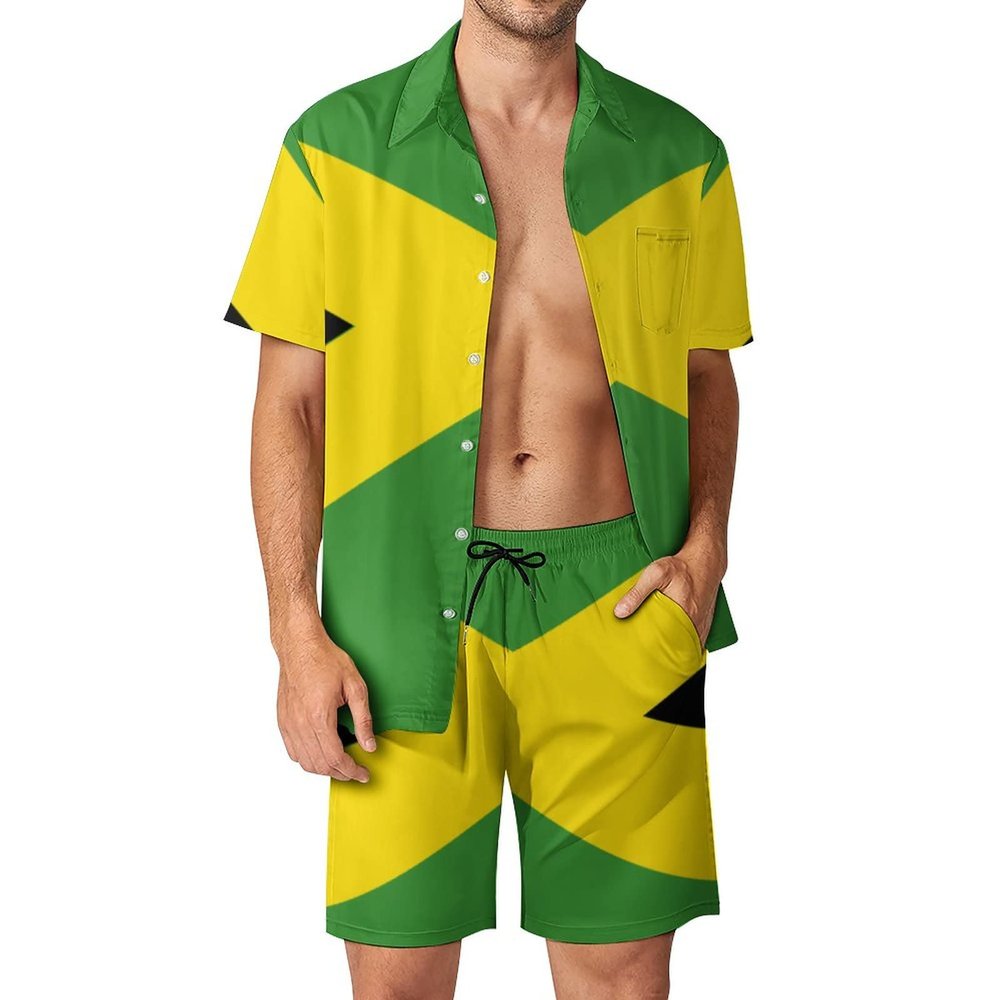 Adugen Origei Jamaican Flag Casual Beach Suit Summer Beach Shorts 80s 90s Men's Swim Trunks Printed Beach Shorts M