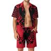 Adugen Origei Summer Combo Men's Two Piece Matching Sets Albanian Flag Beach Suit Button-Up Shirt Hawaiian Shirt S view 1