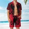 Adugen Origei Summer Combo Men's Two Piece Matching Sets Albanian Flag Beach Suit Button-Up Shirt Hawaiian Shirt S view 2