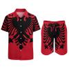 Adugen Origei Summer Combo Men's Two Piece Matching Sets Albanian Flag Beach Suit Button-Up Shirt Hawaiian Shirt S view 3