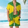 Adugen Origei Men's Jamaican Flag Button-Up Shirt Hawaiian Shirt Party Beach Suit Dry Surfing Beach Shorts with Pockets S view 2