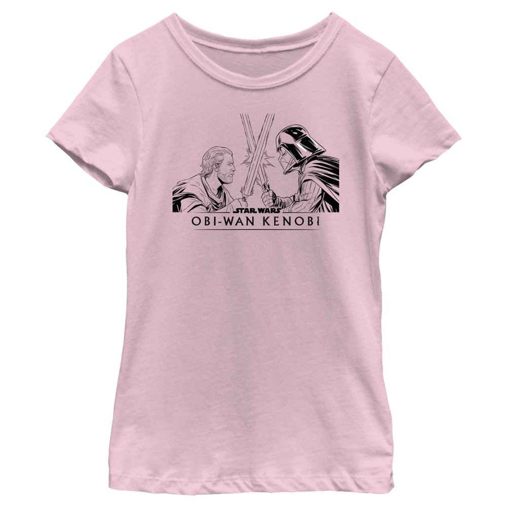 Girl's Star Wars: Obi-Wan Kenobi Darth Vader vs Kenobi Sketch Lightsaber Duel T-Shirt - Light Pink - X Large
