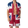 Adugen Origei Summer Combo Men's Two Piece Matching Sets British Flag Beach Suit Button-Up Shirt Hawaiian Shirt S view 1
