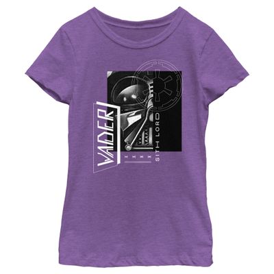 Girl's Star Wars: Obi-Wan Kenobi Darth Vader Grayscale Portrait with Empire Logo T-Shirt - Purple Berry - X Large