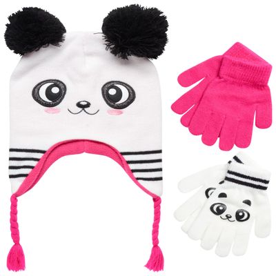 ABG Accessories Girls Critter Winter Hat and 2 Pair Gloves or Mittens (Toddler/Little Girls), Size Age 4-7, Panda Gloves