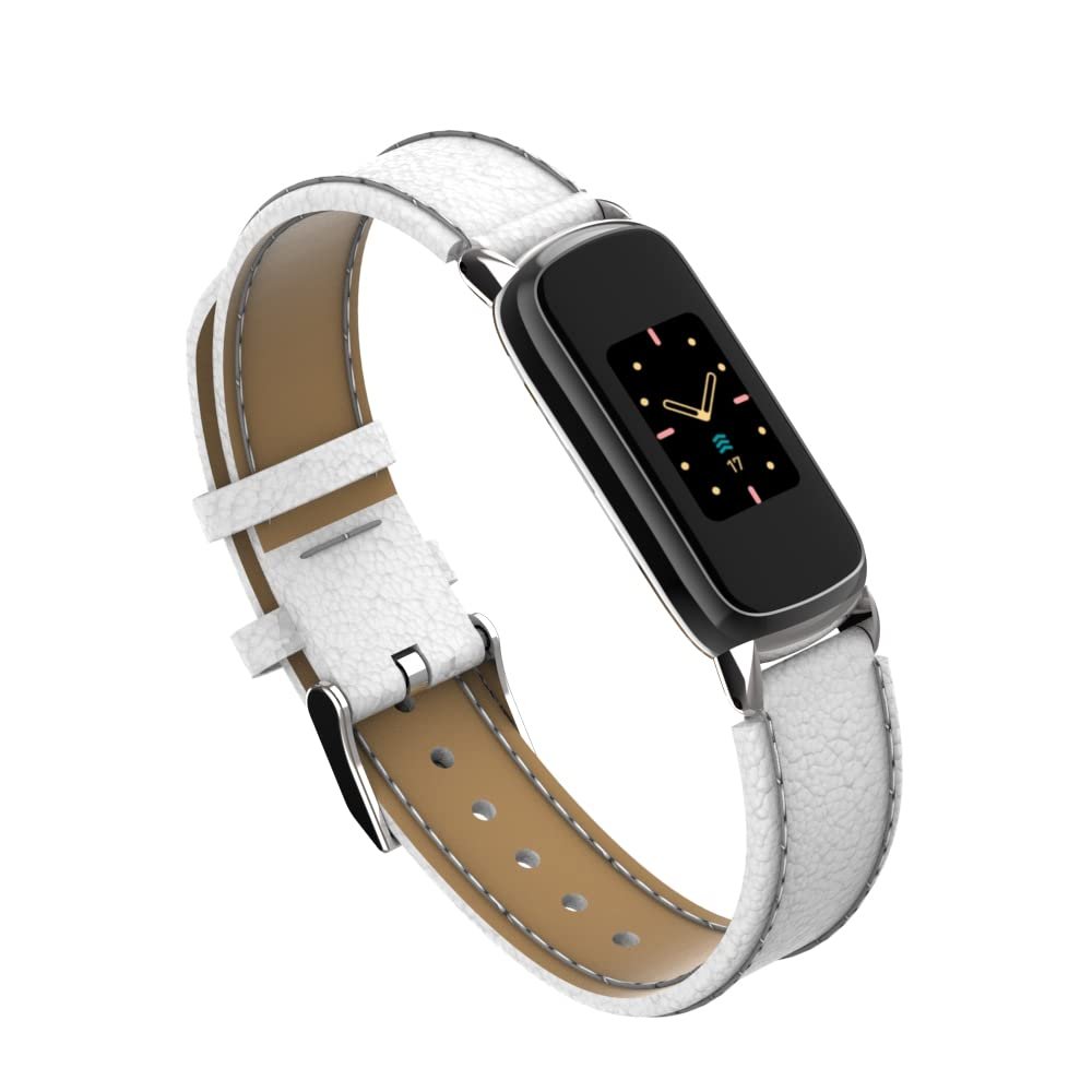 TRYBEST Sport Band Compatible with Fitbit Luxe, Leather Strap Sport Bracelet Adjustable Replacement Strap Compatible with Fitbit Luxe for Women Men - White