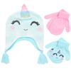 ABG Accessories Girls Critter Winter Hat and 2 Pair Gloves or Mittens (Toddler/Little Girls), Size Age 2-4, Caticorn Blue Cloud Mittens view 1