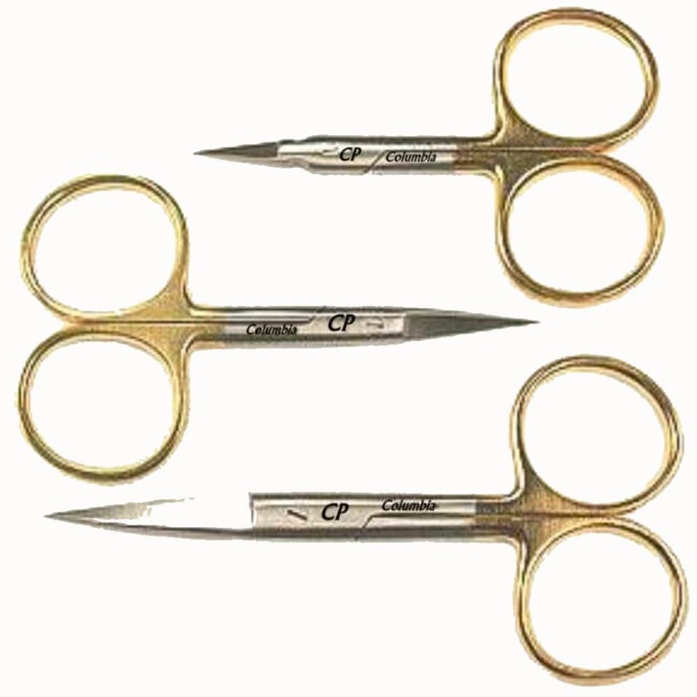THREE NEW MUST HAVE FLY TYING SCISSORS SET WITH ONE SERRATED BLADE SIDE - EXCELLENT QUALITY