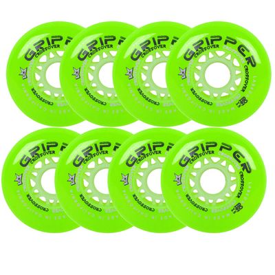 Labeda Roller Hockey Wheels Gripper Crossover X-Soft 74A Green 80mm - Set of 8, 80mm 8-Pack