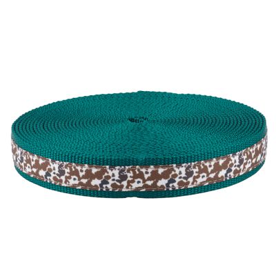 Country Brook Design - 5/8 Inch Cow Print Ribbon on 1 Inch Teal Nylon Webbing (50 Yards)