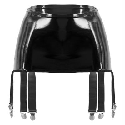 easyforever Women's Garter Belts Wet Look Leather Suspender Belt with Six Straps Metal Buckle Clips Black Large