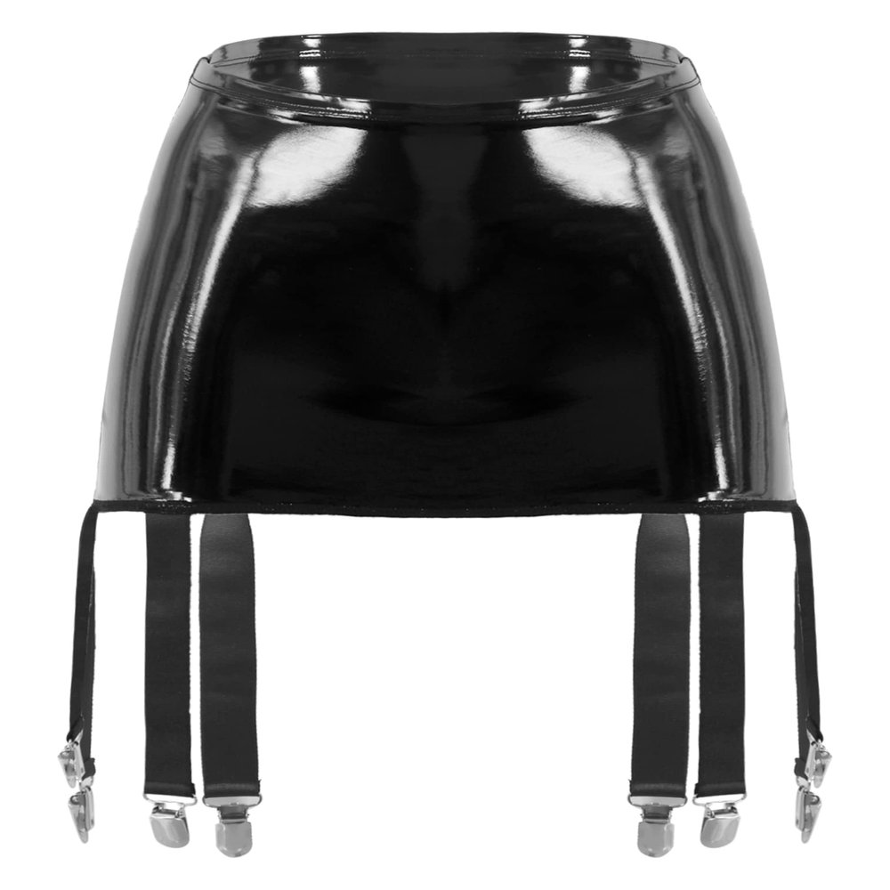 easyforever Women's Garter Belts Wet Look Leather Suspender Belt with Six Straps Metal Buckle Clips Black Large